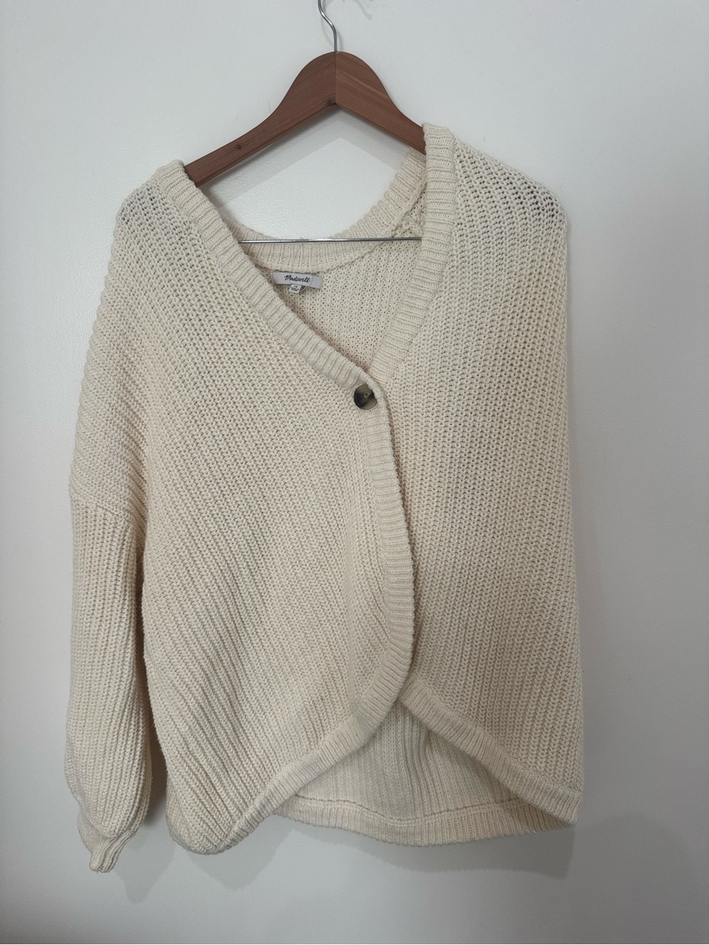 Madewell Cream Single-Button V-Neck Knit Cardigan - Picture 2 of 8